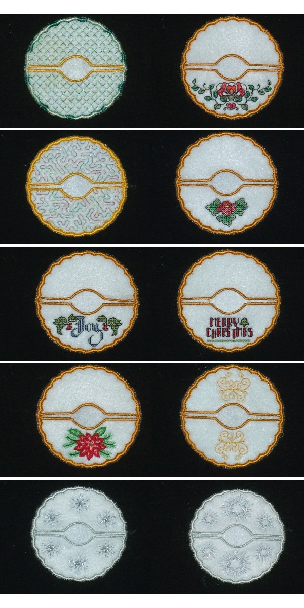 Holiday Coasters Embroidery Machine Design Details