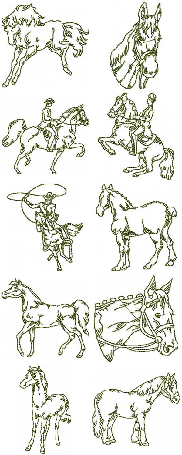 Horses Redwork Embroidery Machine Design Details