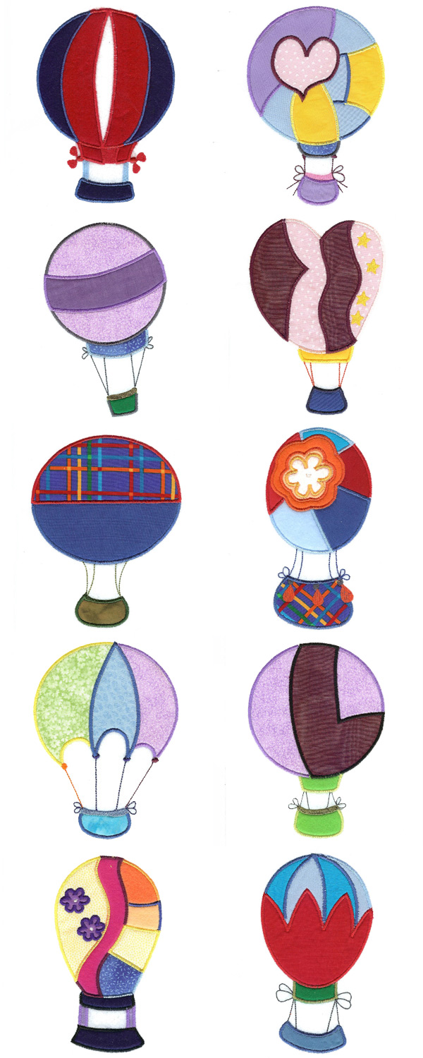 Applique Hot Air Balloons Embroidery Machine Design Details