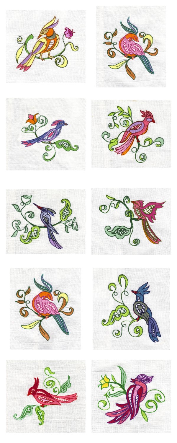 Jacobean Fantasy Birds Embroidery Machine Design Details