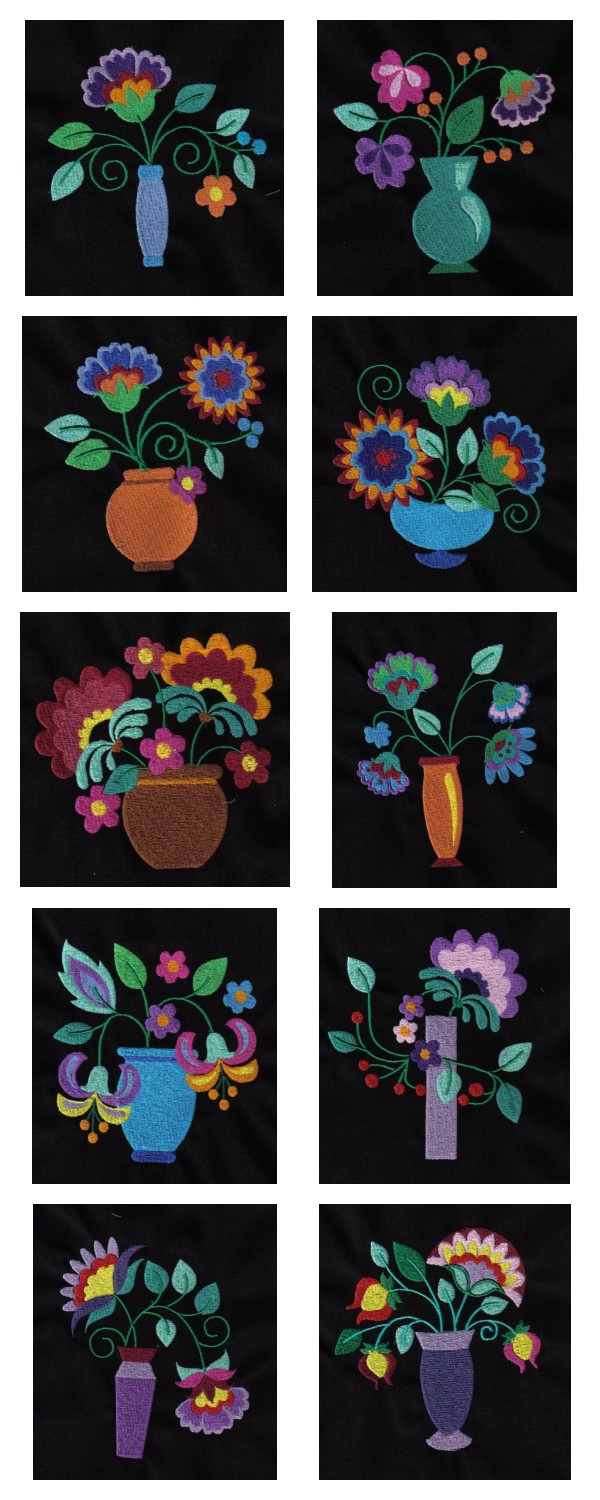 Jacobean Vases Embroidery Machine Design Details