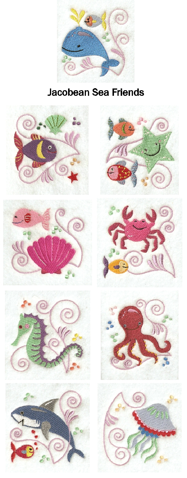 Jacobean Sea Friends Embroidery Machine Design Details