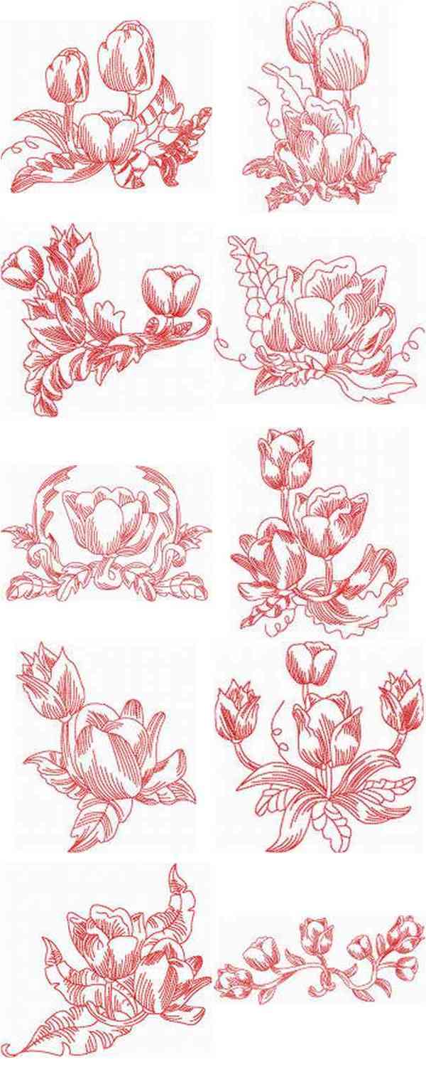 JN Tulips Embroidery Machine Design Details