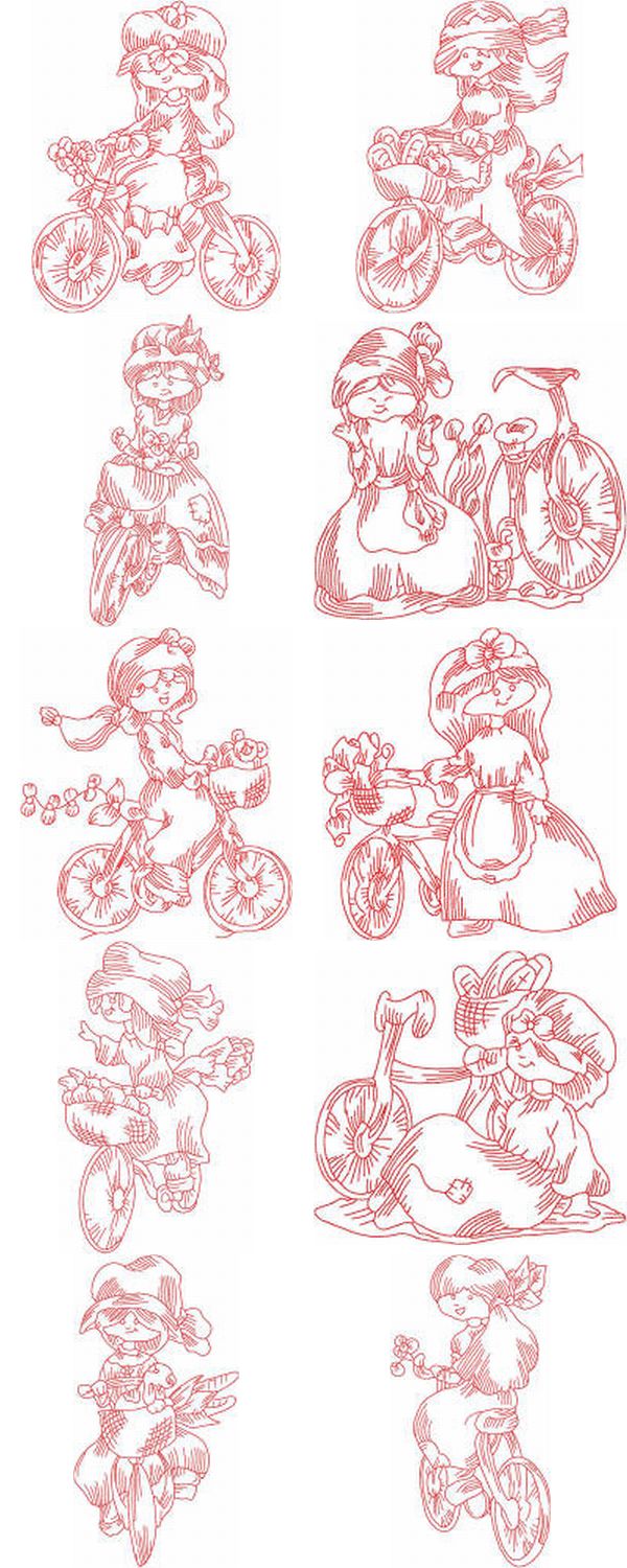 JN Bonnet Girls Bike Embroidery Machine Design Details