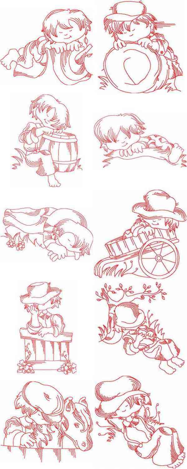 JN Boy Sleeping Embroidery Machine Design Details