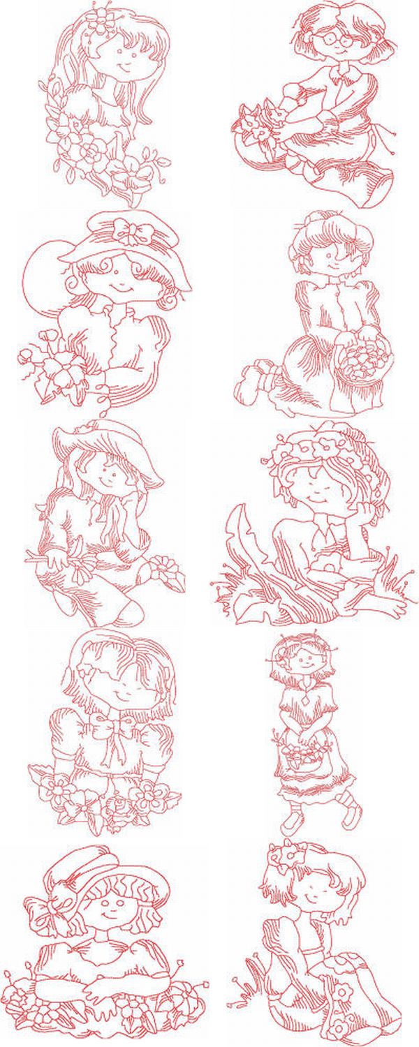 JN Flower Girls Embroidery Machine Design Details