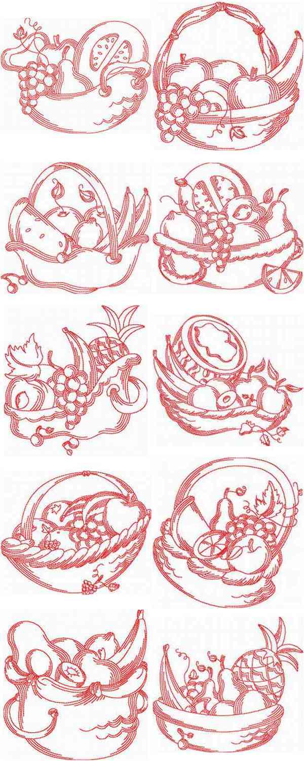 JN Fruit Baskets Embroidery Machine Design Details