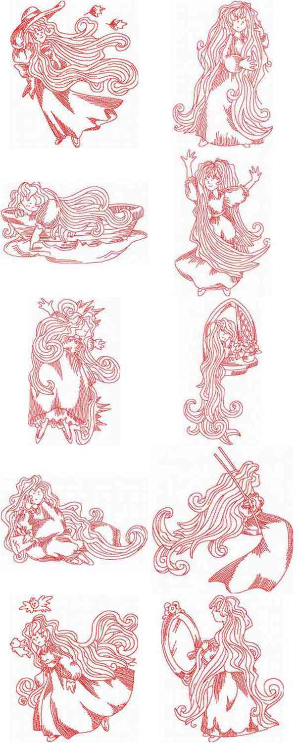 JN Long Hair Lady Embroidery Machine Design Details