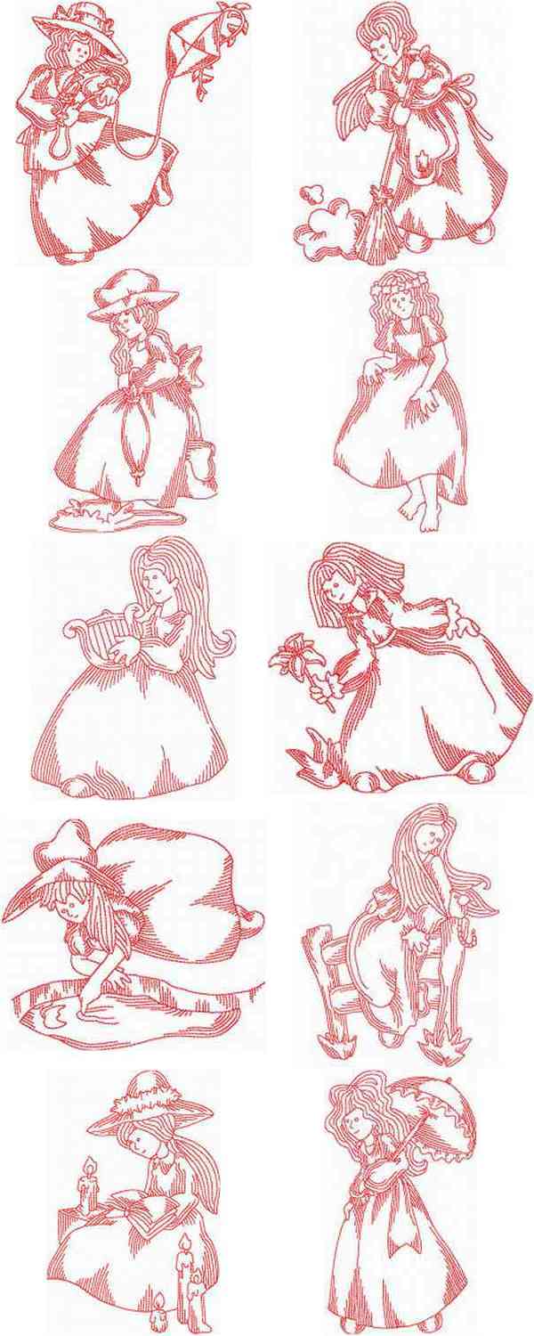 JN Long Hair Lady 2 Embroidery Machine Design Details