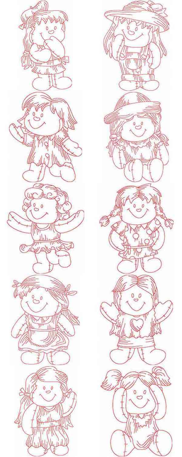 JN Rag Doll Girls Embroidery Machine Design Details