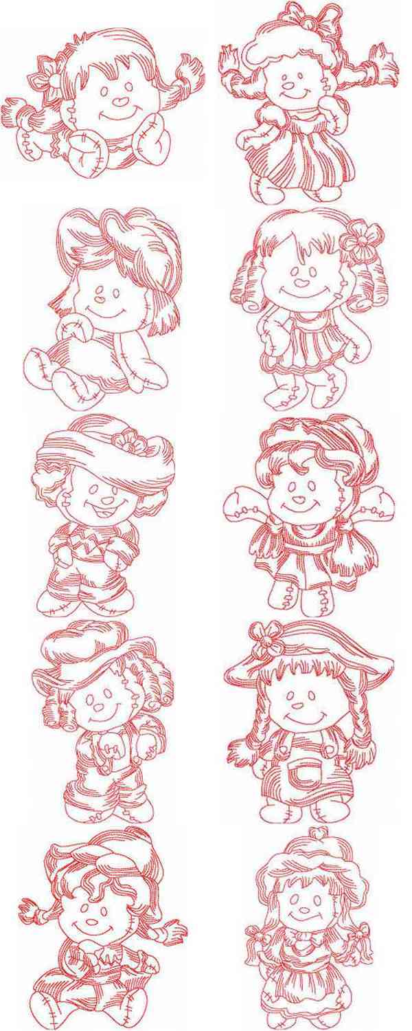 JN Rag Dolls 3 Embroidery Machine Design Details