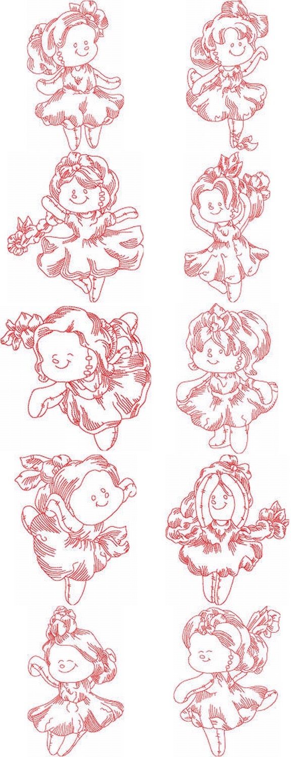 JN Rag Dolls Ballet Embroidery Machine Design Details