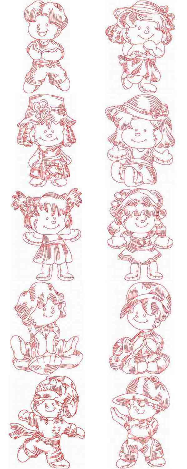 JN Rag Dolls Boys and Girls Embroidery Machine Design Details