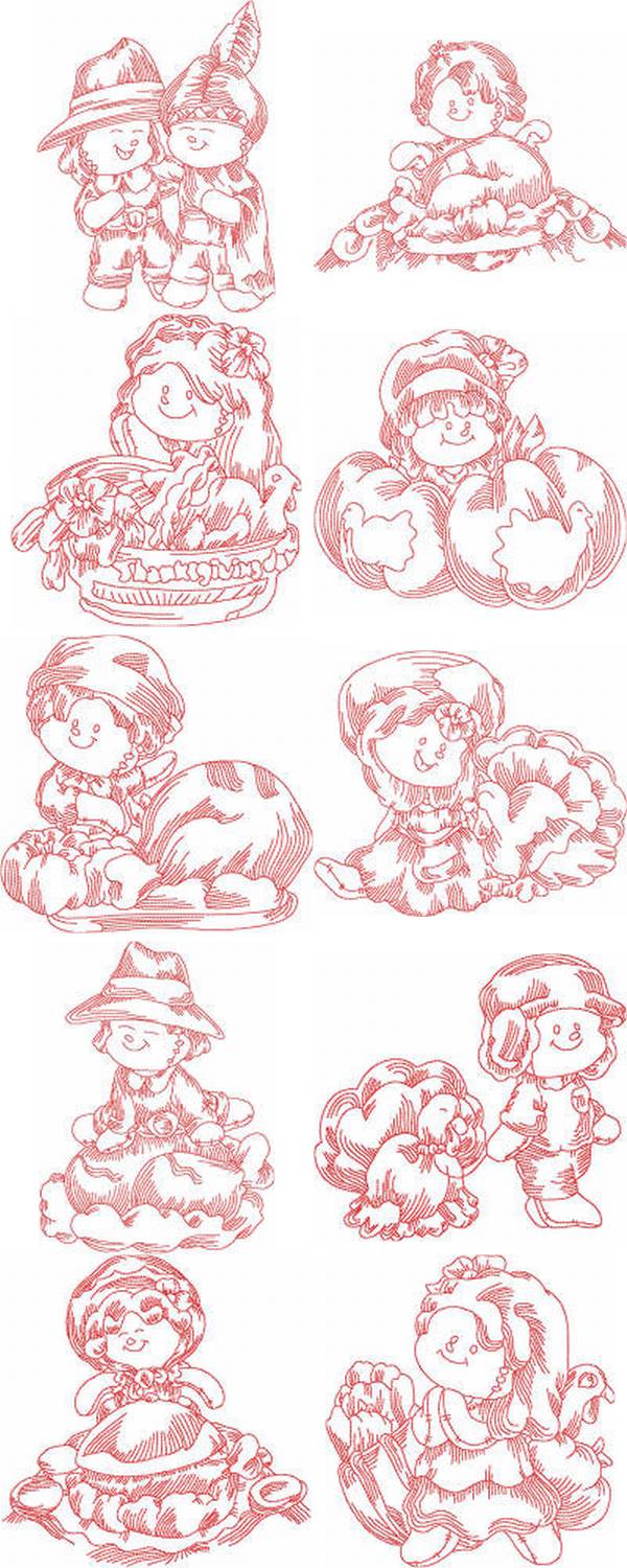 JN Rag Dolls Thanksgiving Embroidery Machine Design Details