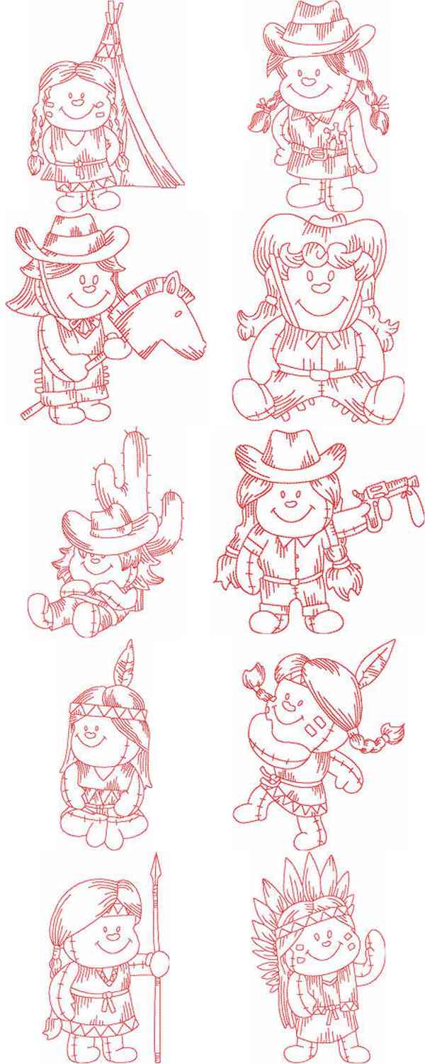 JN Rag Dolls Western Embroidery Machine Design Details