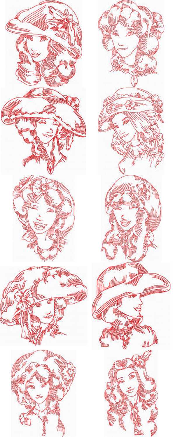 JN Victorian Ladies Faces Embroidery Machine Design Details