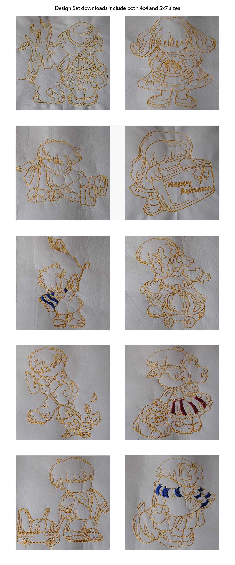 Line Art Autumn Bonnets Embroidery Machine Design Details