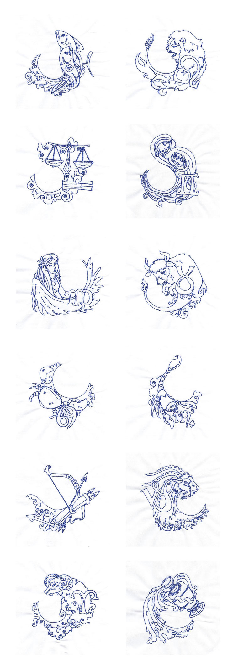 Lineart Zodiac Embroidery Machine Design Details