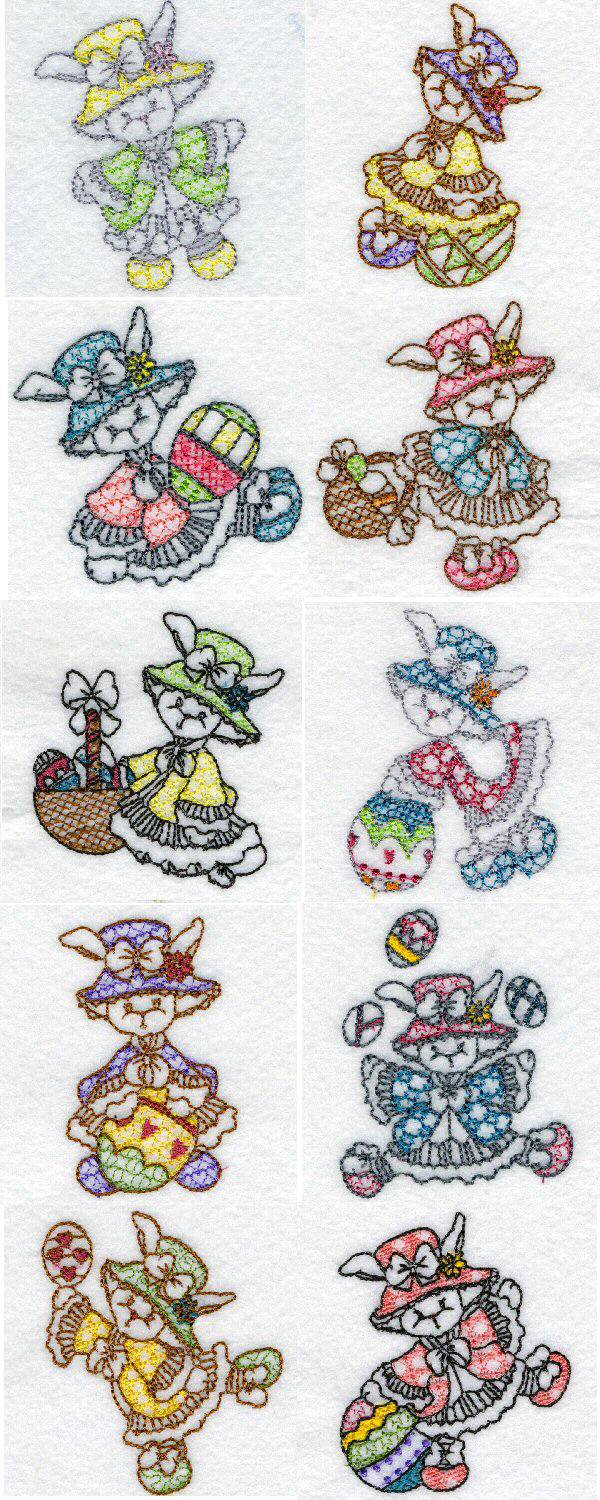Line Art Easter Bunnies Embroidery Machine Design Details