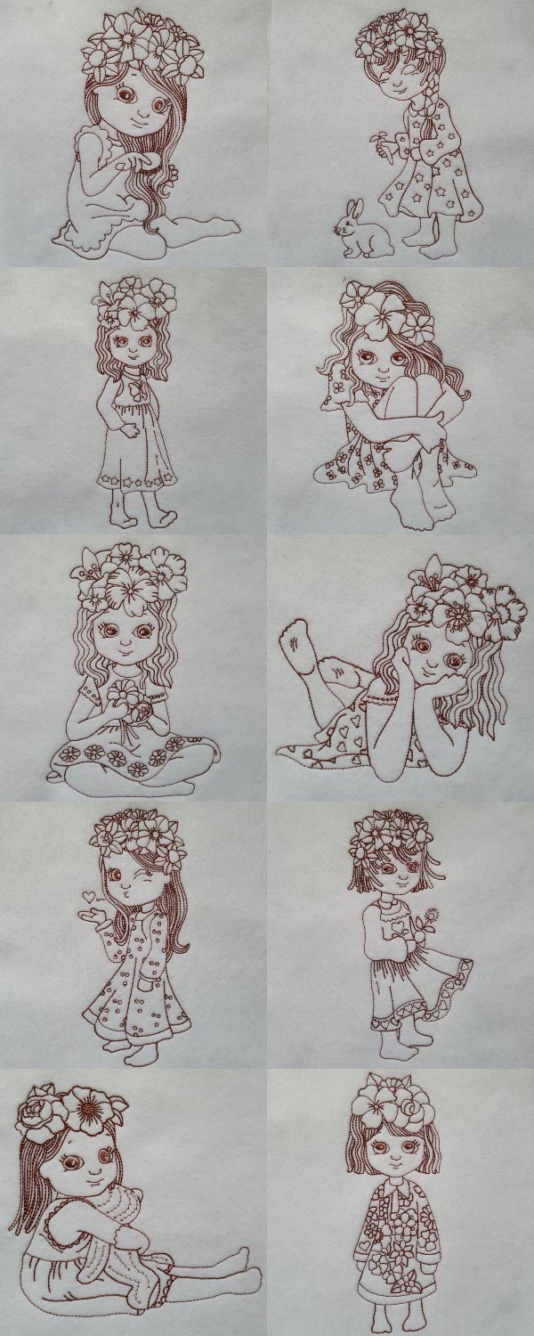 Line Little Girls Embroidery Machine Design Details