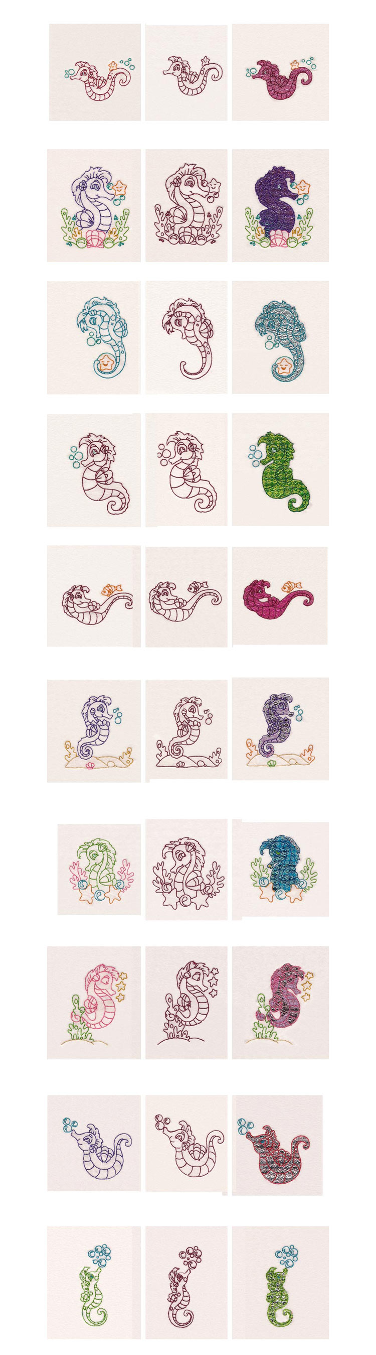 Little Seahorses 3 For 1 Embroidery Machine Design Details