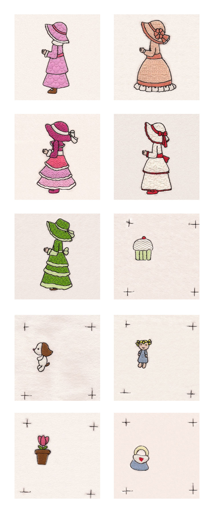 Mix and Match Sunbonnet Girls Embroidery Machine Design Details