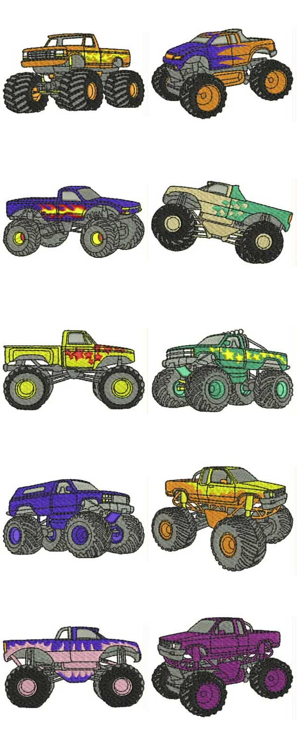 Monster Trucks Embroidery Machine Design Details