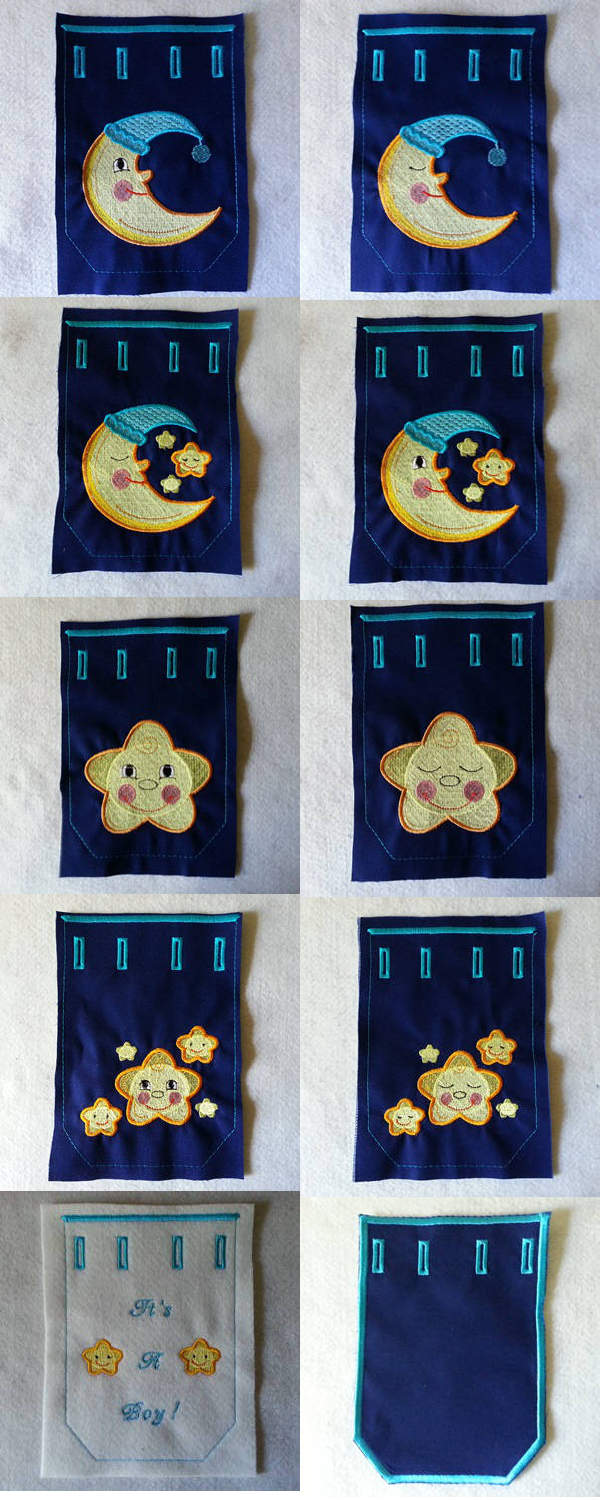 Moon and Stars Gift Bags for Boys Embroidery Machine Design Details