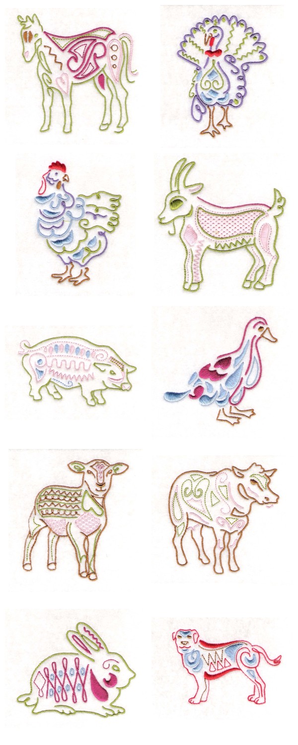 Native Farm Animals Embroidery Machine Design Details