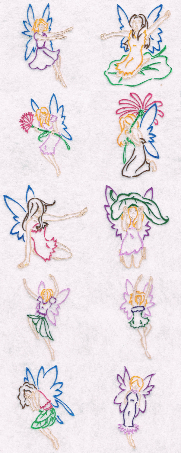 Outline Fairies Embroidery Machine Design Details