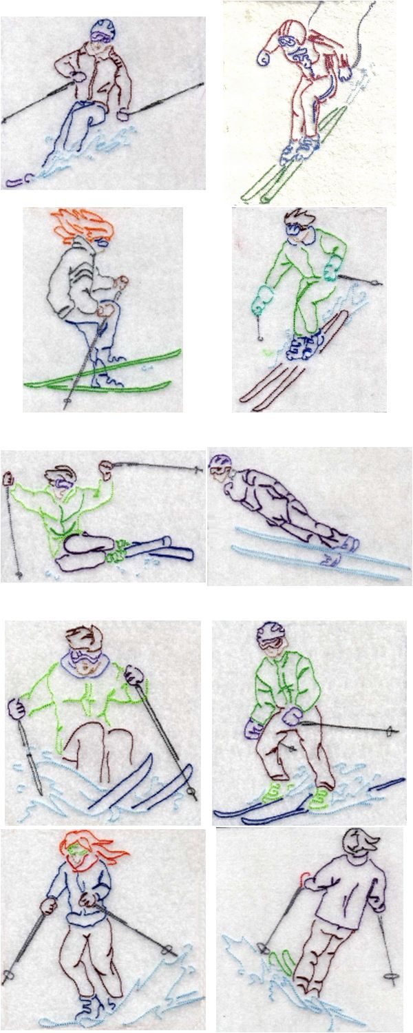 Outline Skier Embroidery Machine Design Details