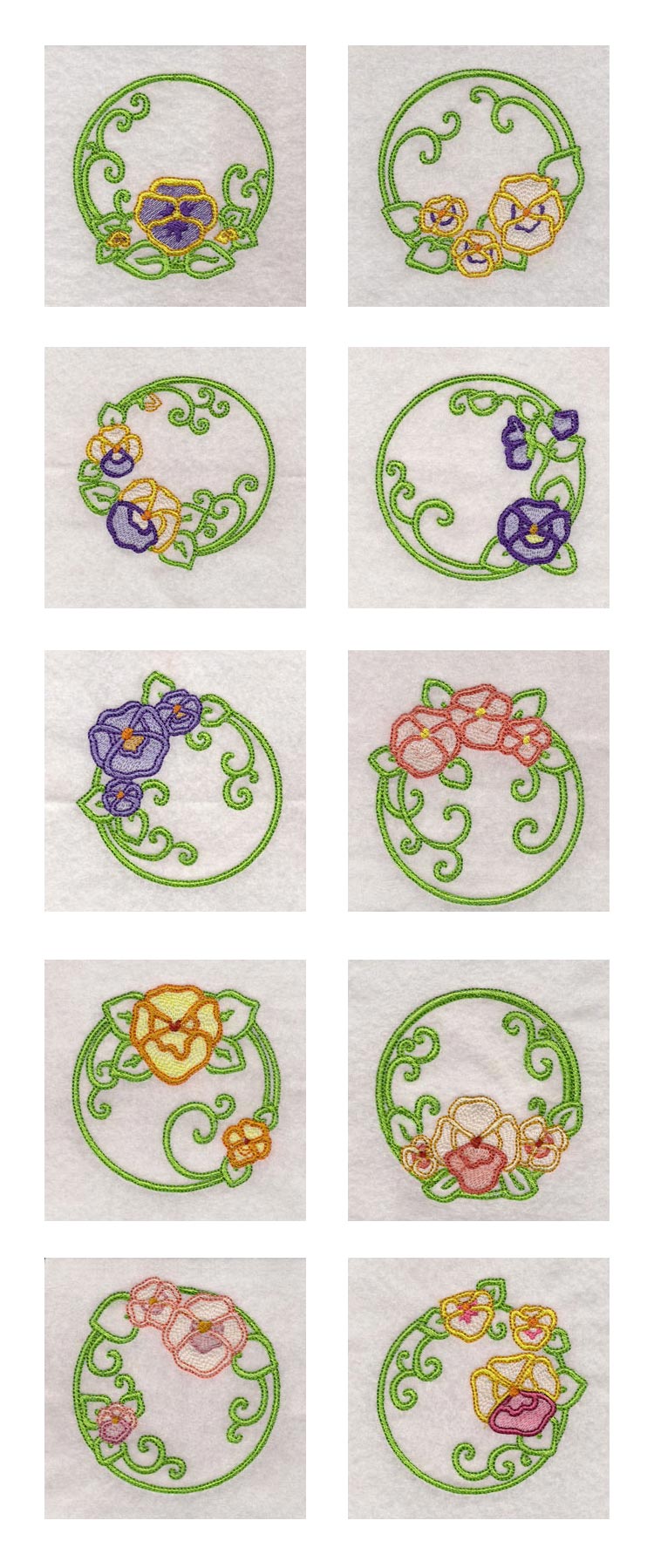 Pansies Circles Embroidery Machine Design Details