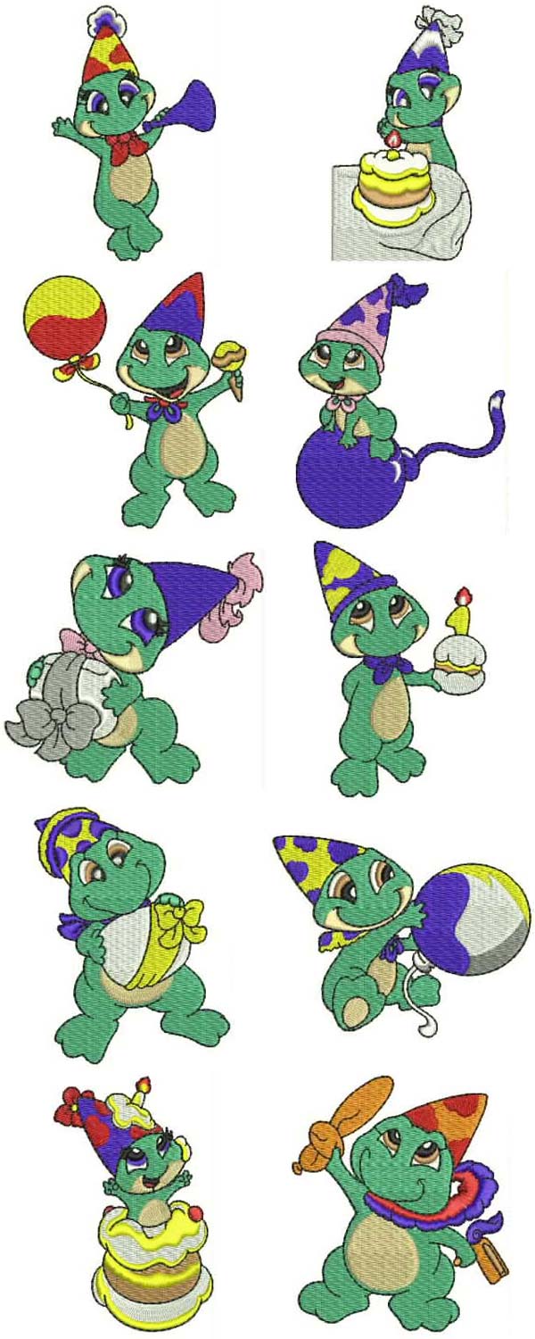 Birthday Party Frogs Embroidery Machine Design Details