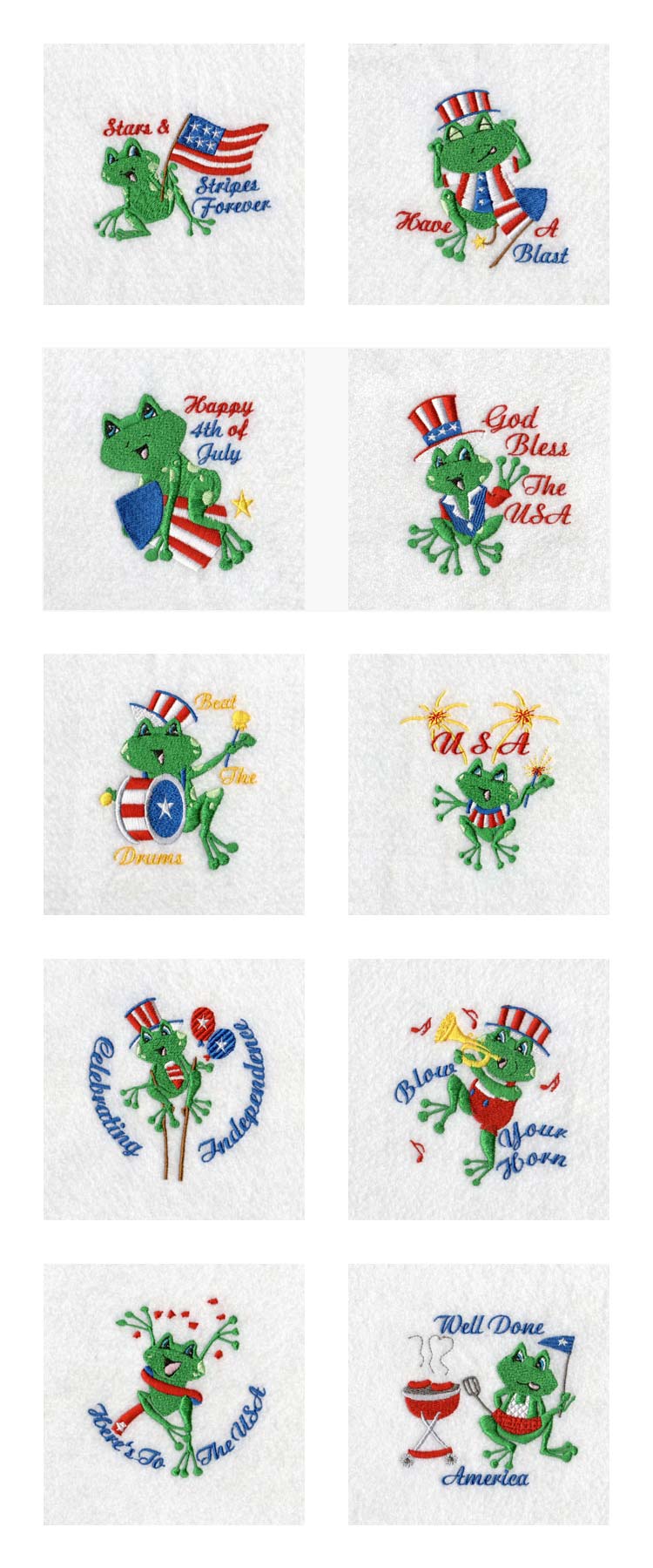 Patriotic Froggies Embroidery Machine Design Details