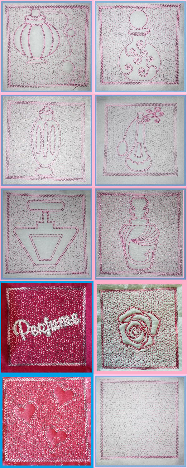 Perfume Trapunto Blocks Embroidery Machine Design Details