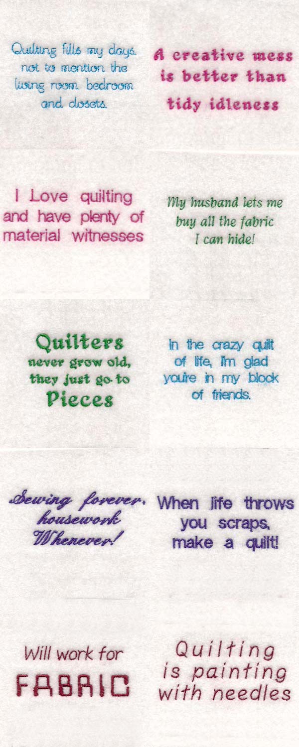 Quilt Sayings Embroidery Machine Design Details