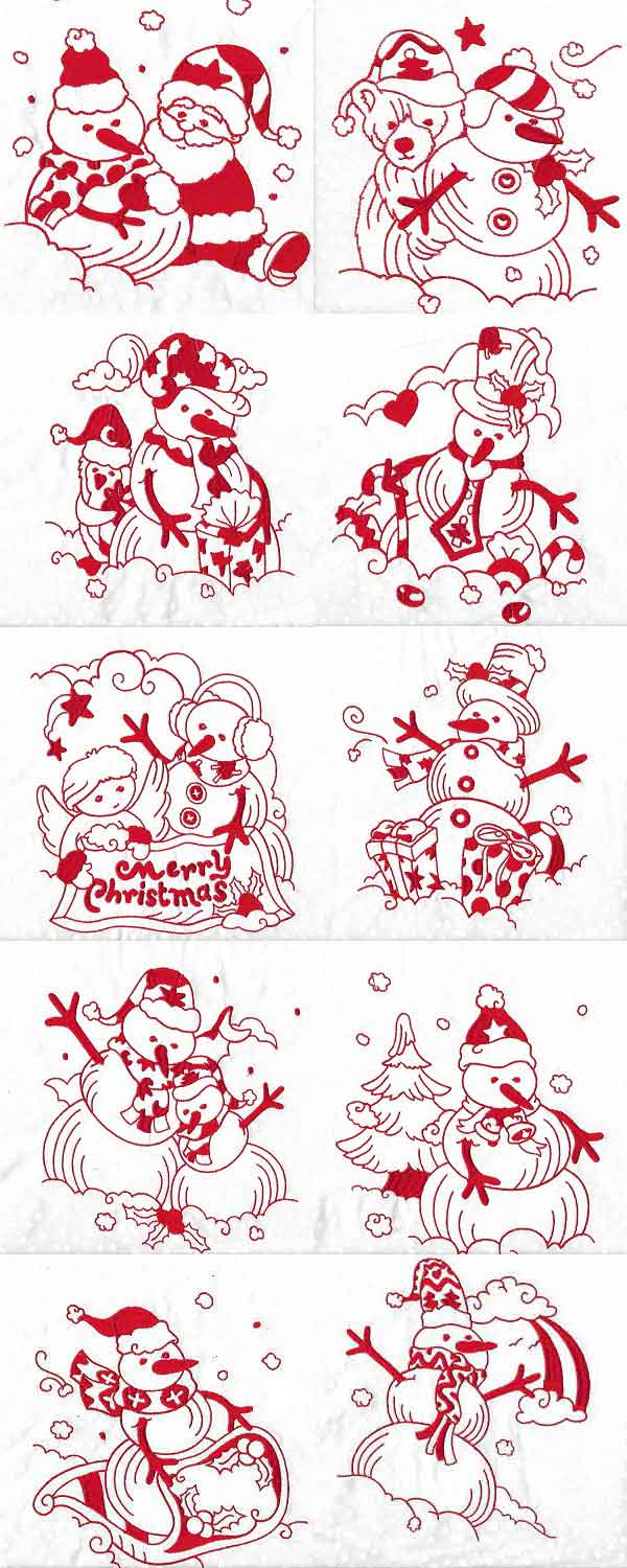 Redwork Snowman Embroidery Machine Design Details