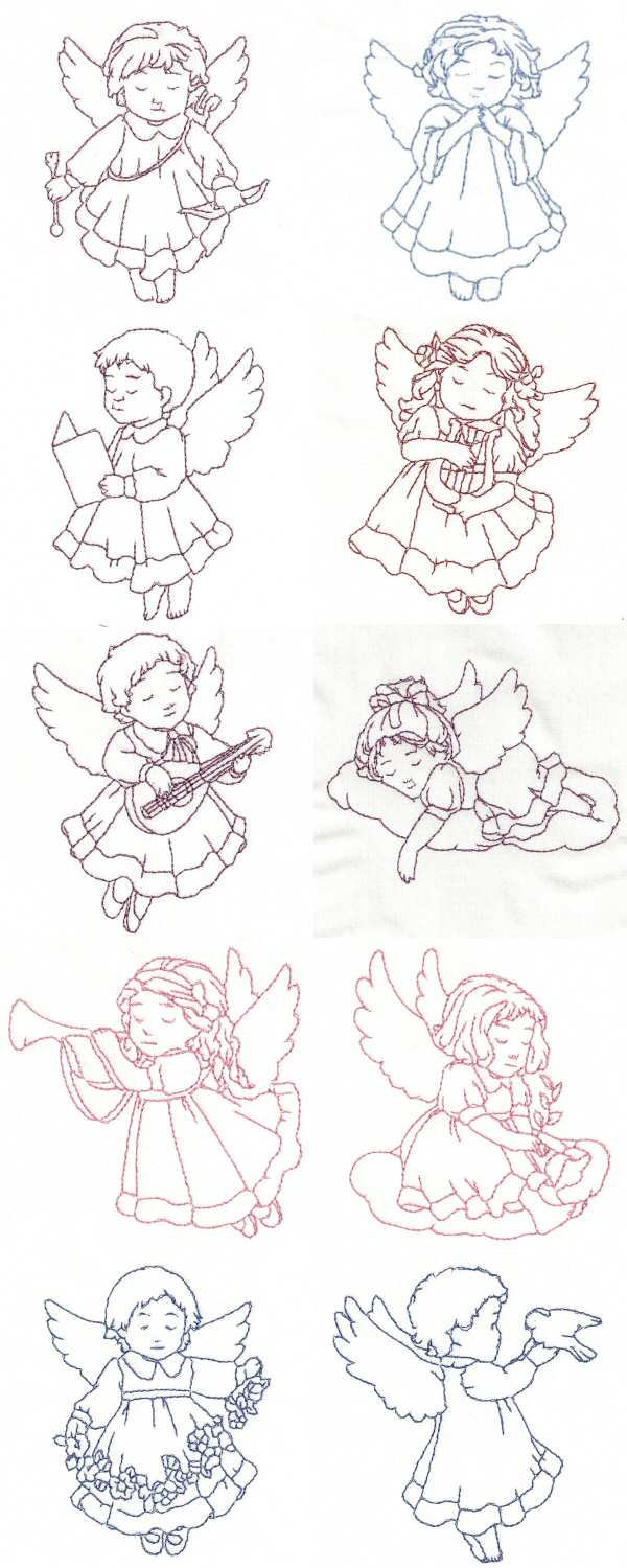 Redwork Child Angels Embroidery Machine Design Details