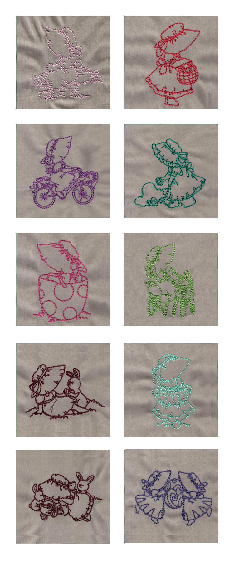 Redwork Easter Bonnets 2 Embroidery Machine Design Details