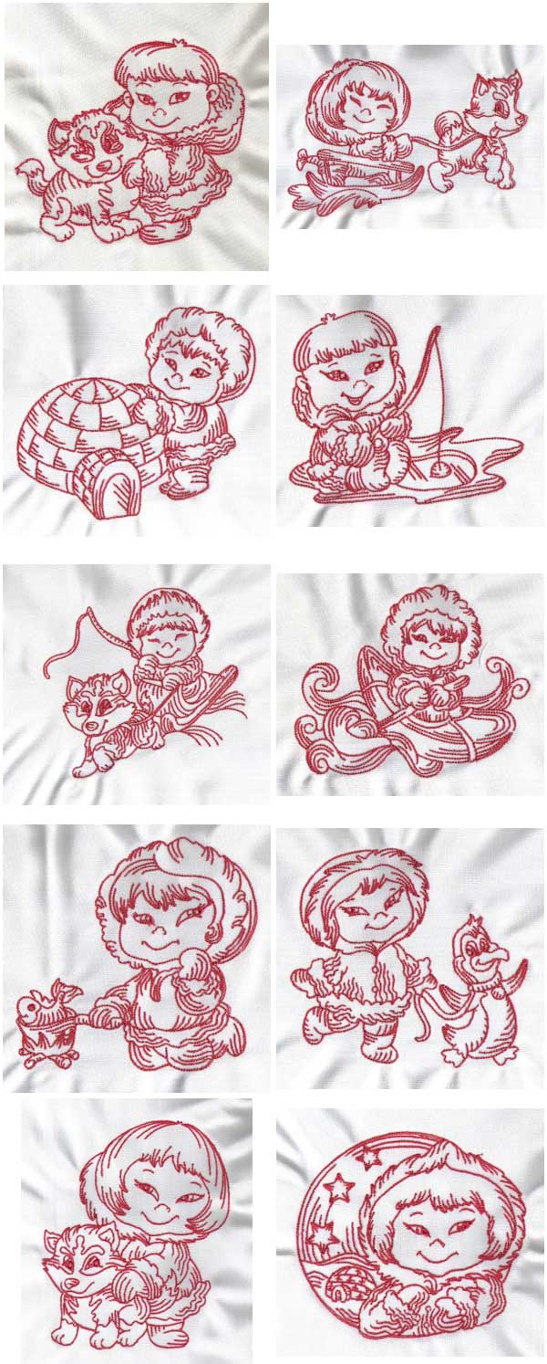 RedWork Eskimos Embroidery Machine Design Details