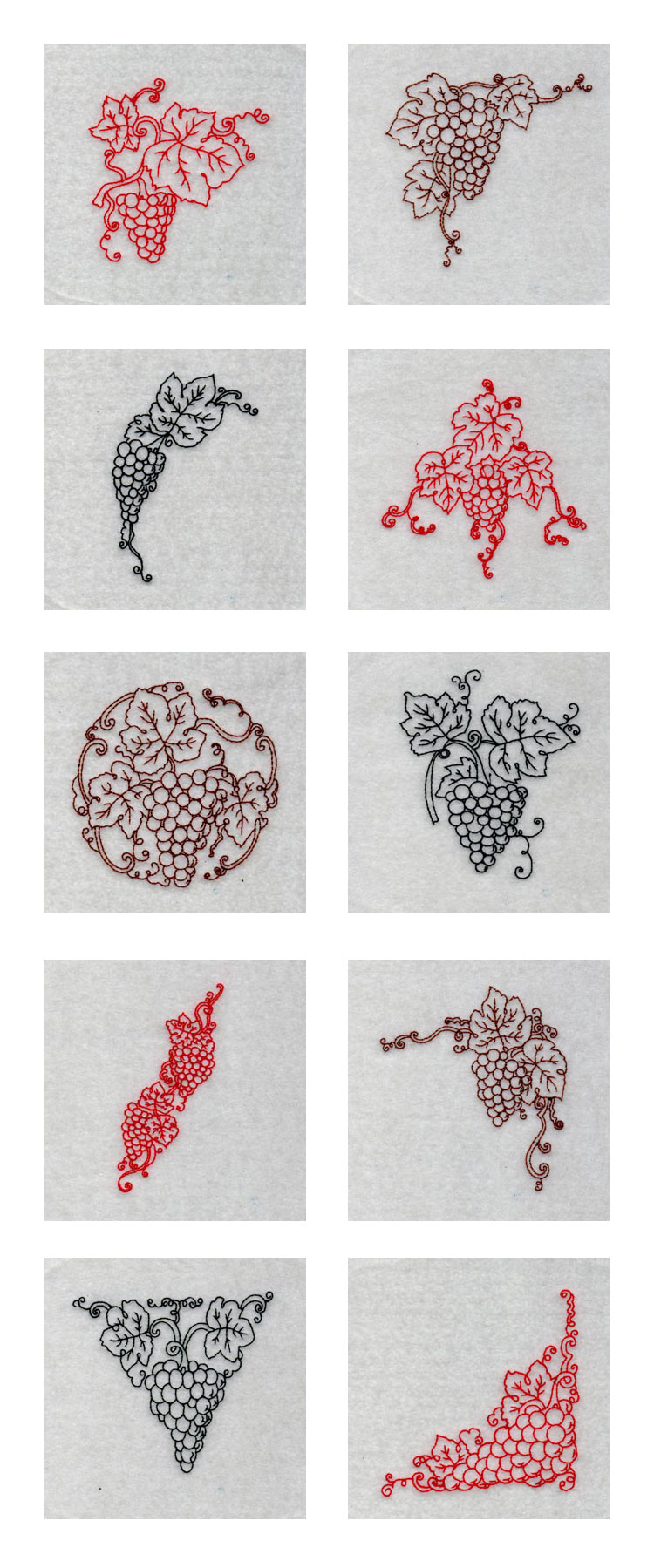 Redwork Fall Grapes Embroidery Machine Design Details