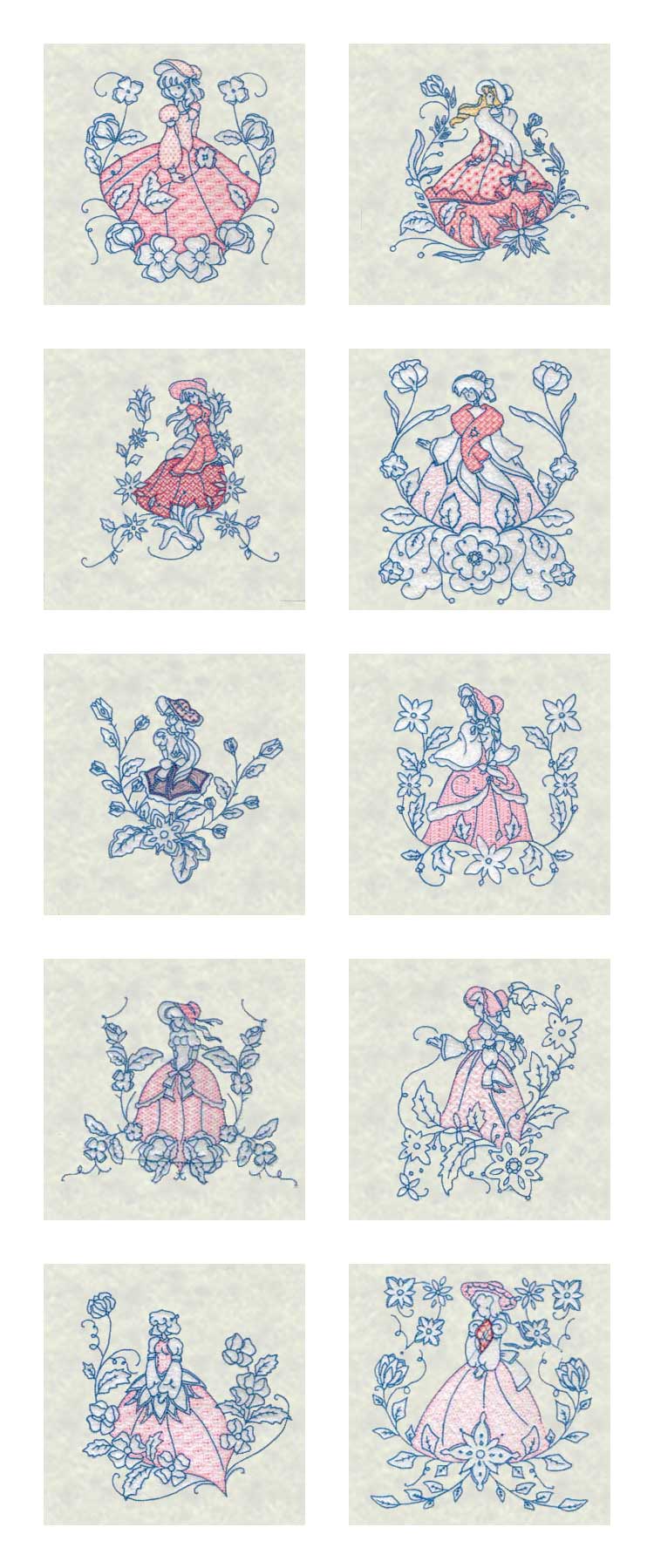 Redwork Flower Ladies Embroidery Machine Design Details