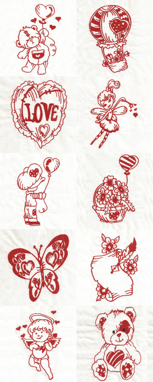 Redwork Love is in the Air Embroidery Machine Design Details