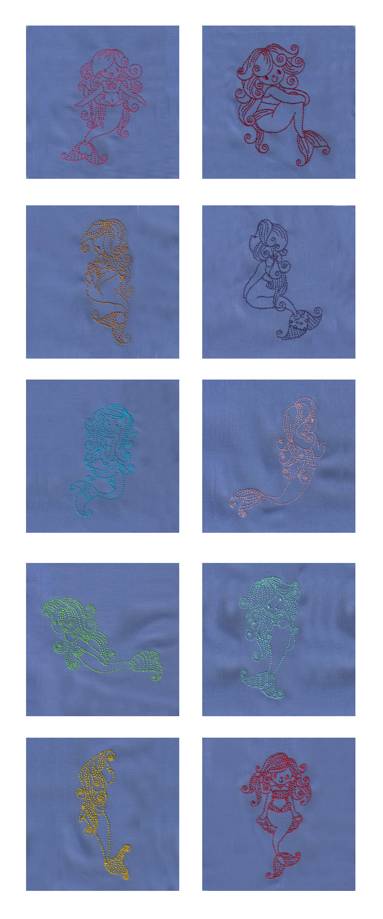 Redwork Mermaids Embroidery Machine Design Details