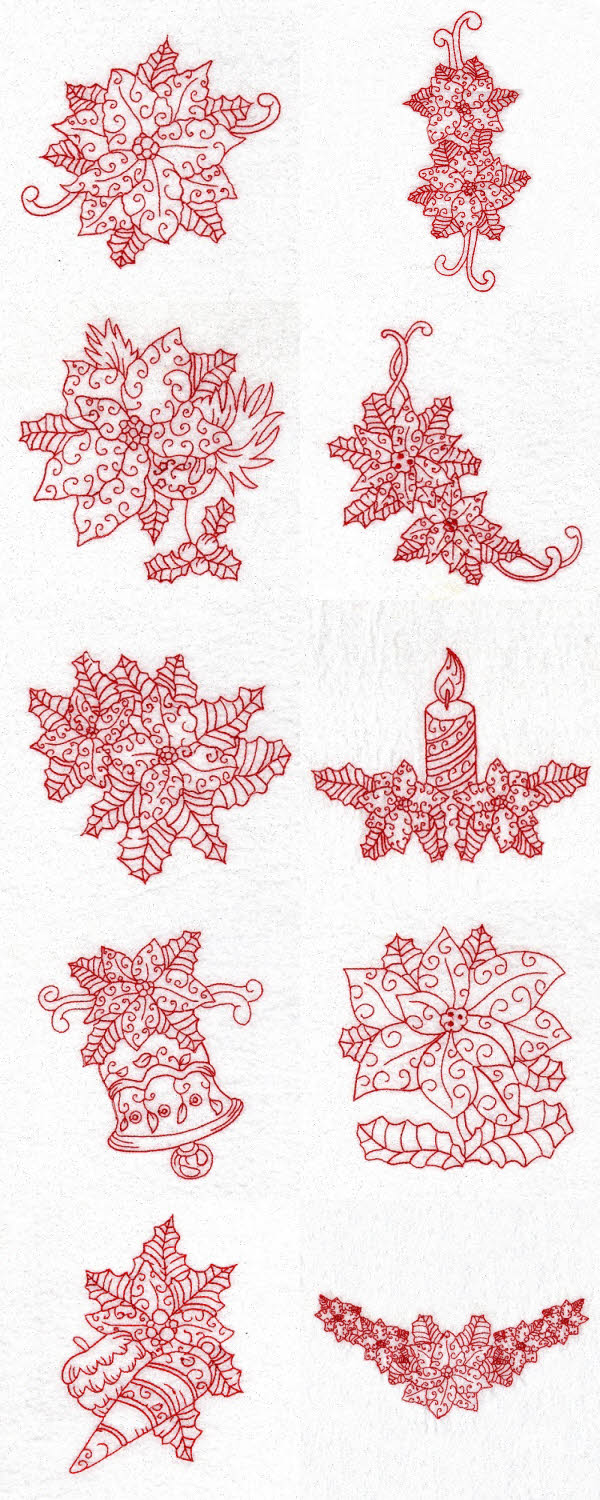 Machine Embroidery Designs - Redwork Poinsettias Set