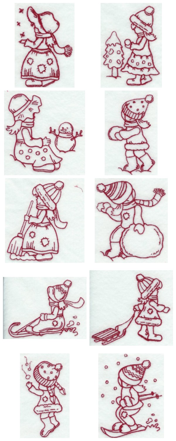 RW Winter Sunbonnet Girls Embroidery Machine Design Details