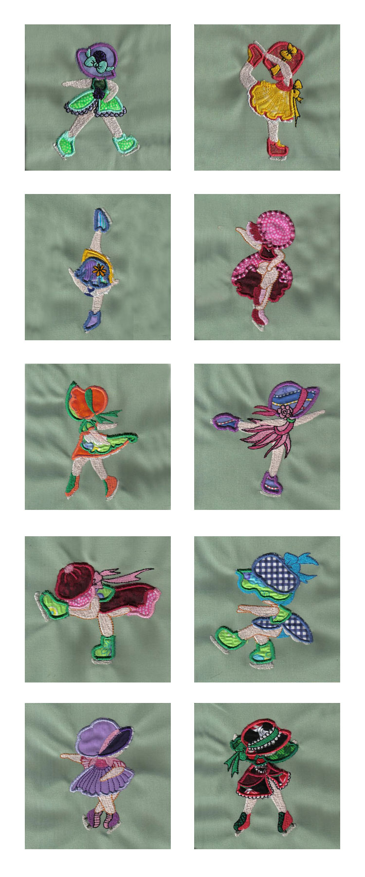 Sunbonnet Skaters Embroidery Machine Design Details