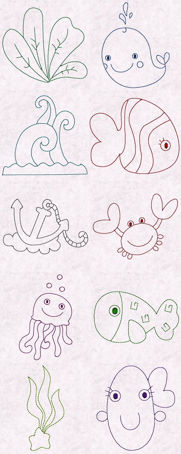 Sea Friends Lineart Embroidery Machine Design Details