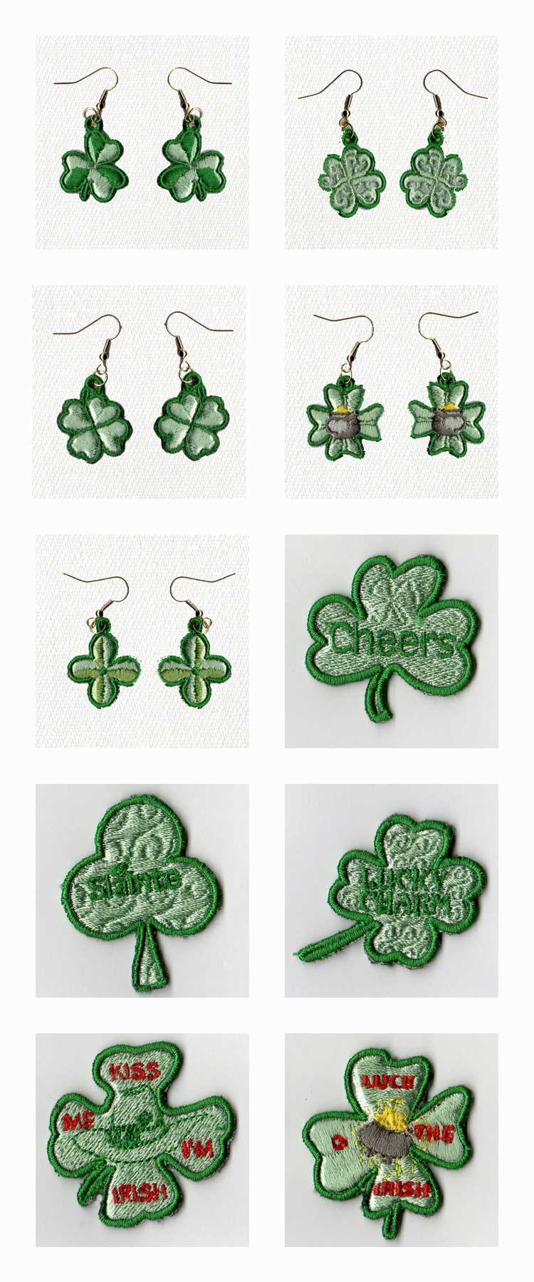 Shamrock Earrings With Matching Pins Embroidery Machine Design Details