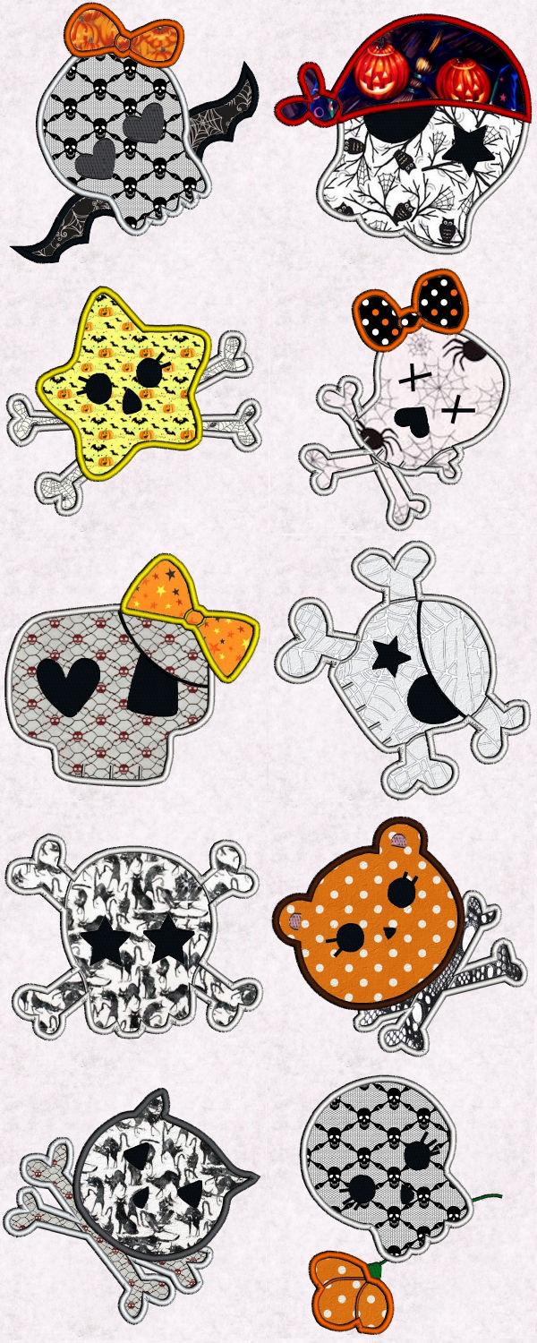 Skully Applique Embroidery Machine Design Details